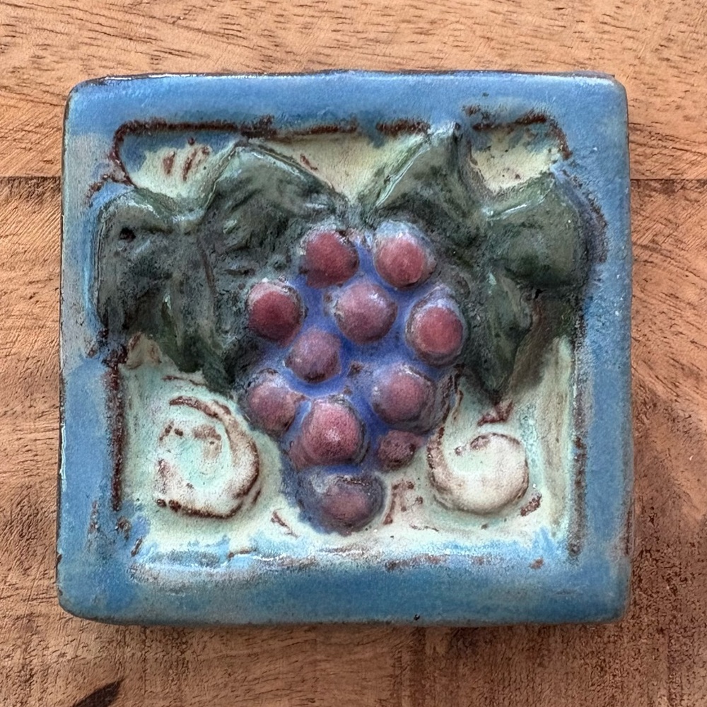 Handcrafted Blue and Green Grape Tile by Heather Goff